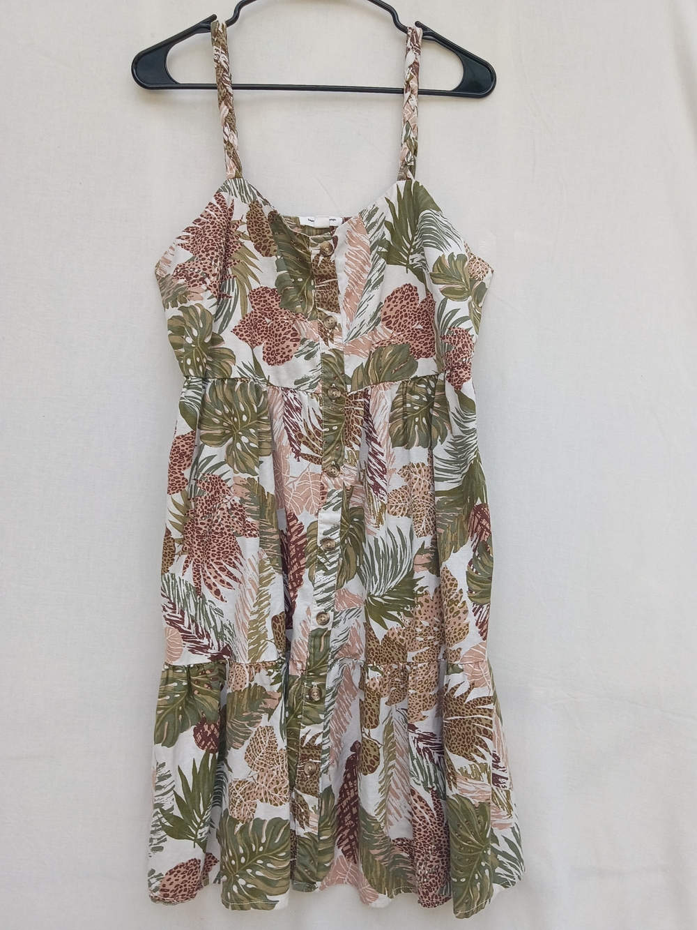 beachlunchlounge Tropical Print Mini Dress in White, Olive & Tan